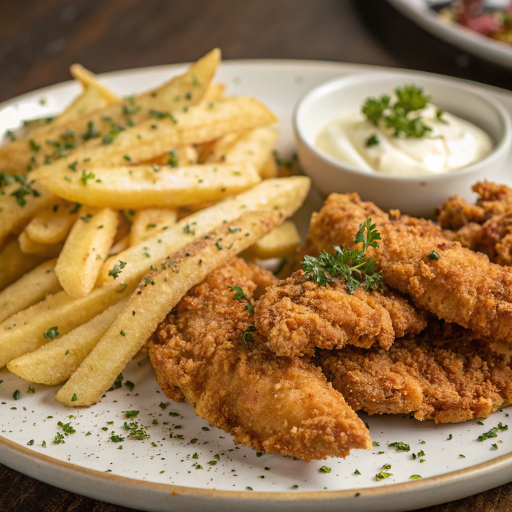 air fryer chicken tenders with fries - easy delish food